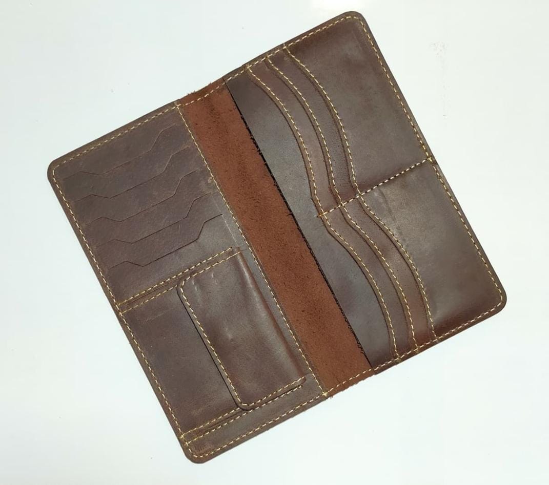 Premium Leather Long Wallet – Reddish Brown