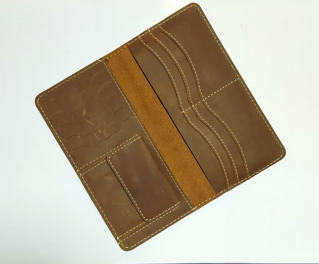 Premium Leather Long Wallet – Brown
