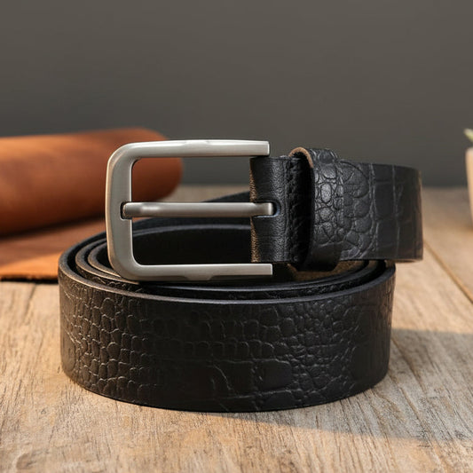 Black Textured Leather Belt