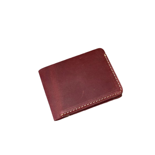 Leather Wallet Slim Bifold Design with Coin Pocket - Mahogany Red