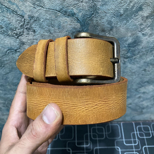 Camel Buffalo Real Leather Pull-Up Belt – Premium Vintage Style