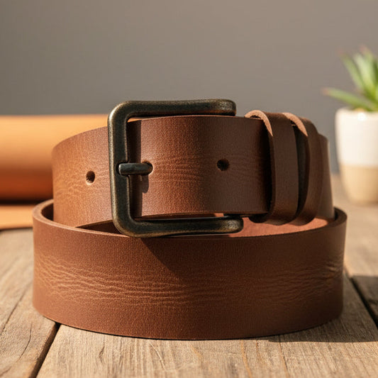 Brown Buffalo Real Leather Pull-Up Belt – Premium Vintage Style
