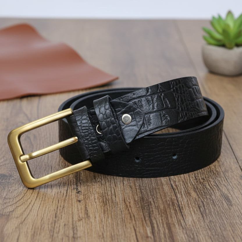 Leather Belt Textured Black